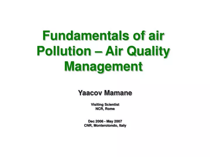 fundamentals of air pollution air quality management