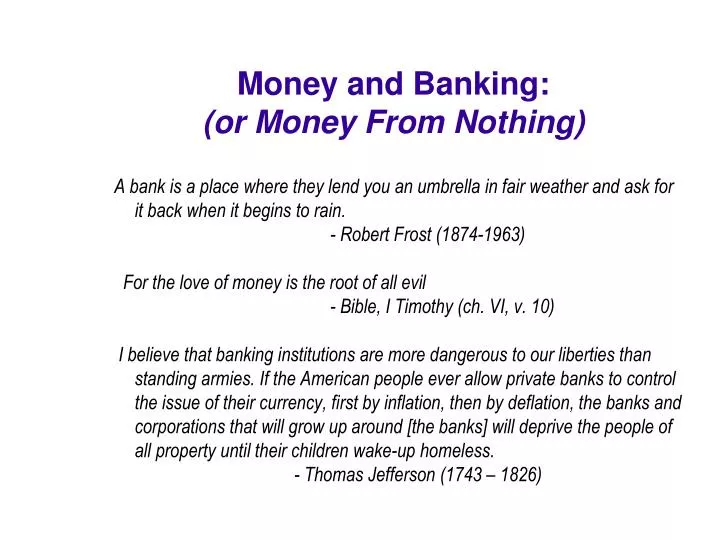 money and banking or money from nothing