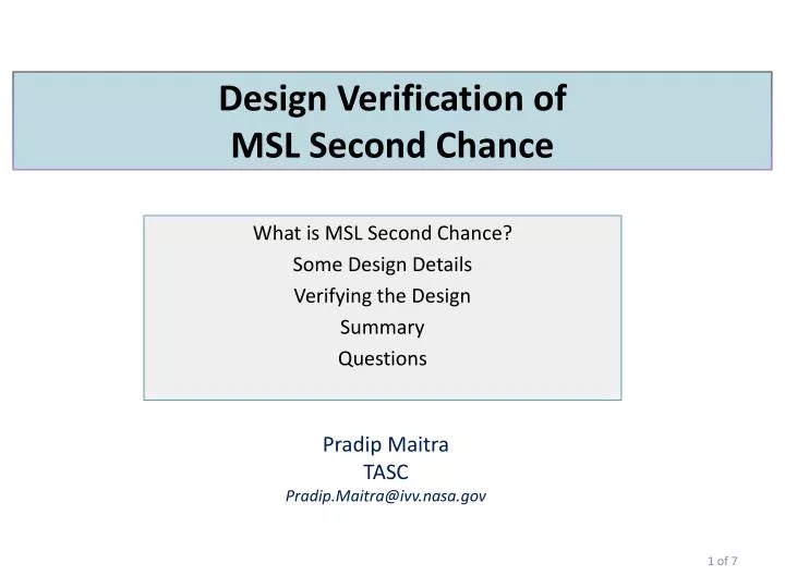 design verification of msl second chance
