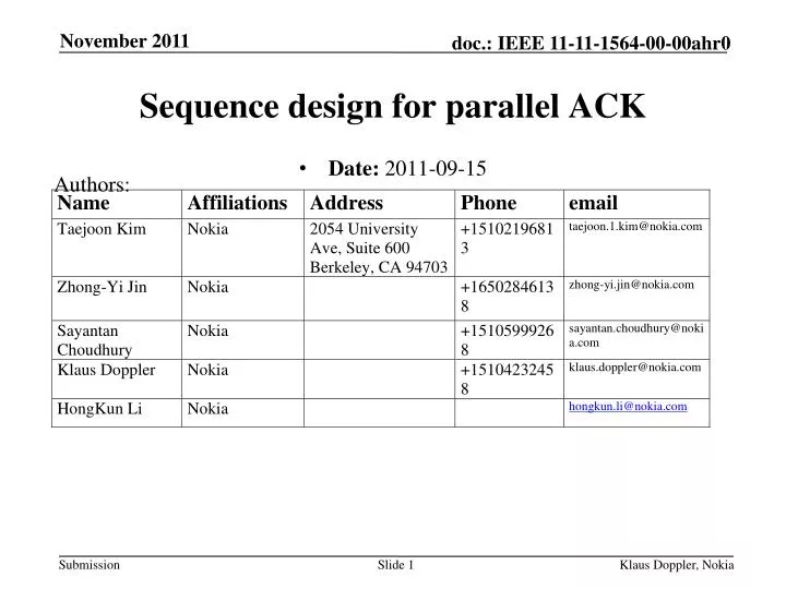 sequence design for parallel ack