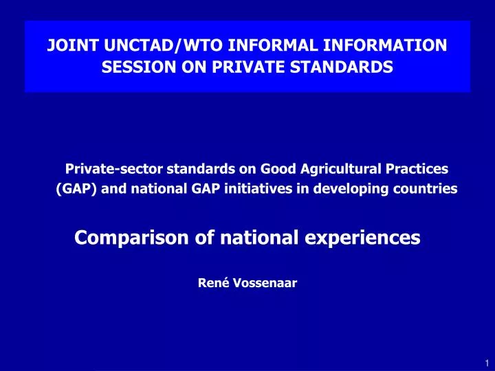 joint unctad wto informal information session on private standards