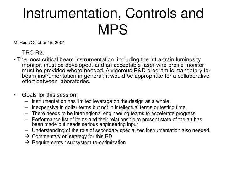 instrumentation controls and mps