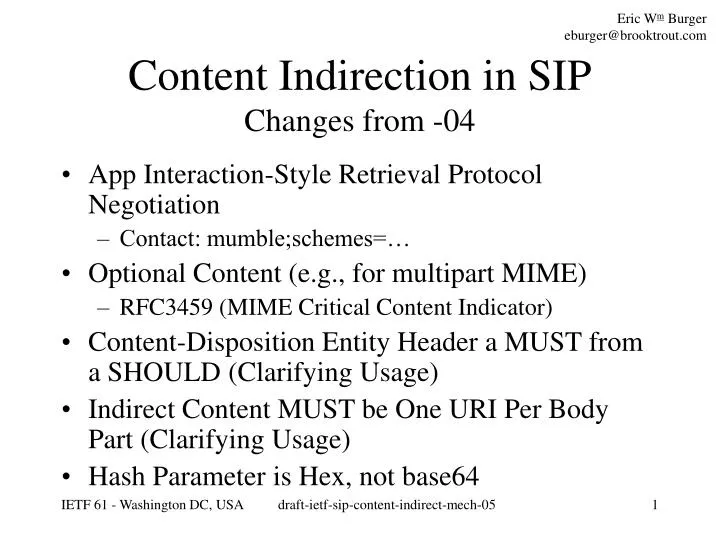 content indirection in sip changes from 04
