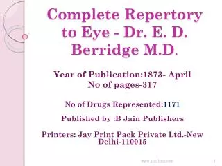 Complete Repertory to Eye - Dr. E. D. Berridge M.D .