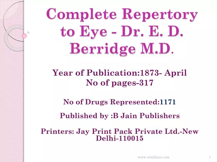 complete repertory to eye dr e d berridge m d