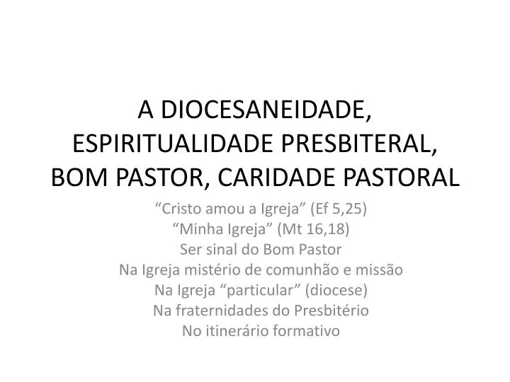 a diocesaneidade espiritualidade presbiteral bom pastor caridade pastoral