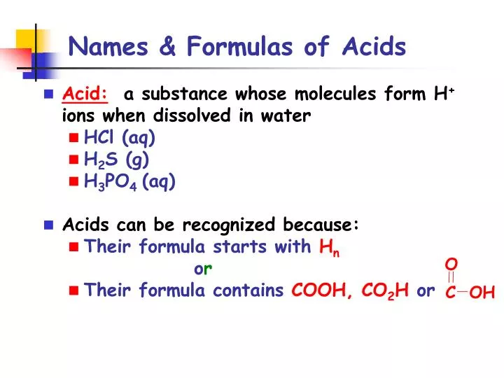 names formulas of acids