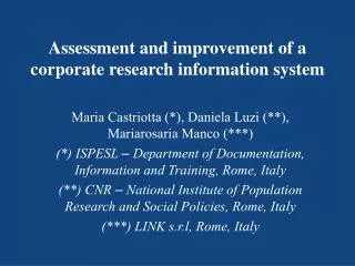 Assessment and improvement of a corporate research information system