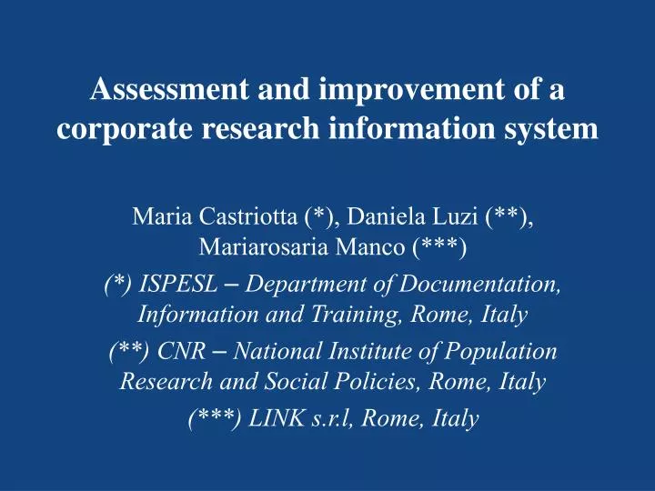 assessment and improvement of a corporate research information system