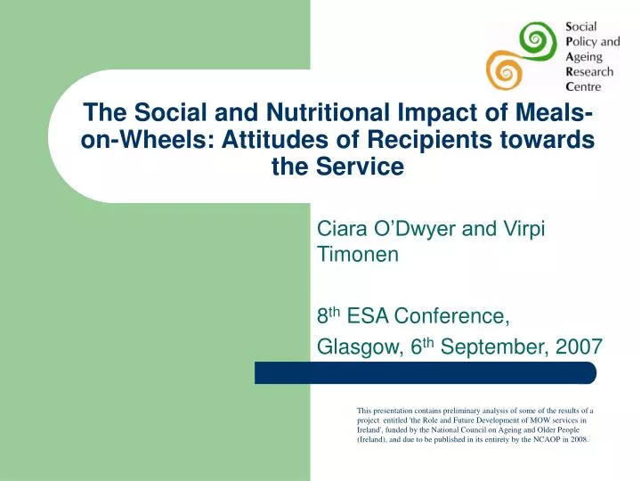 the social and nutritional impact of meals on wheels attitudes of recipients towards the service