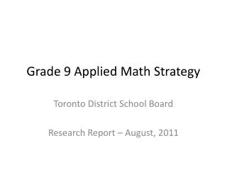 Grade 9 Applied Math Strategy