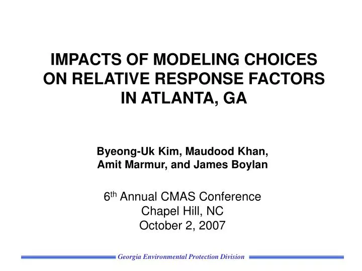 impacts of modeling choices on relative response factors in atlanta ga