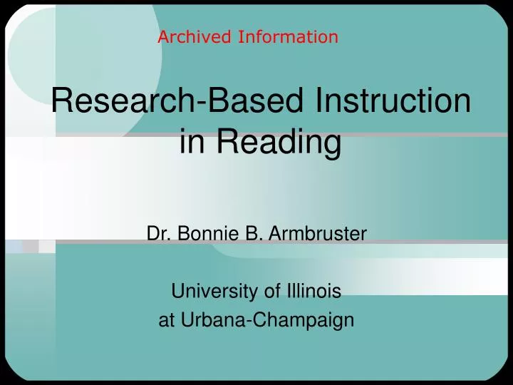 research based instruction in reading