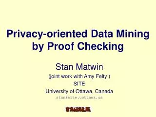 Privacy-oriented Data Mining by Proof Checking