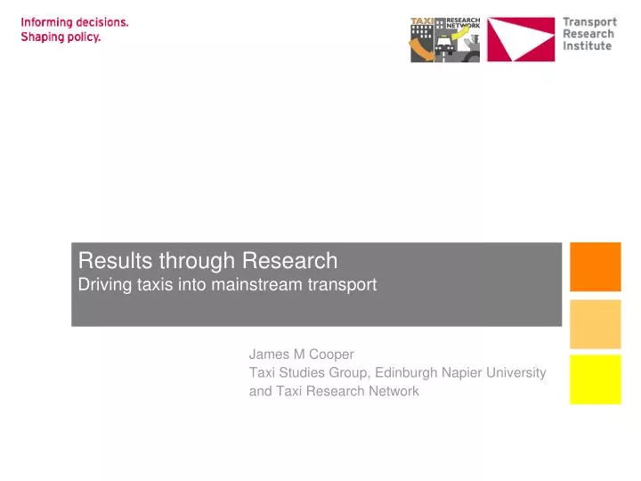 results through research driving taxis into mainstream transport