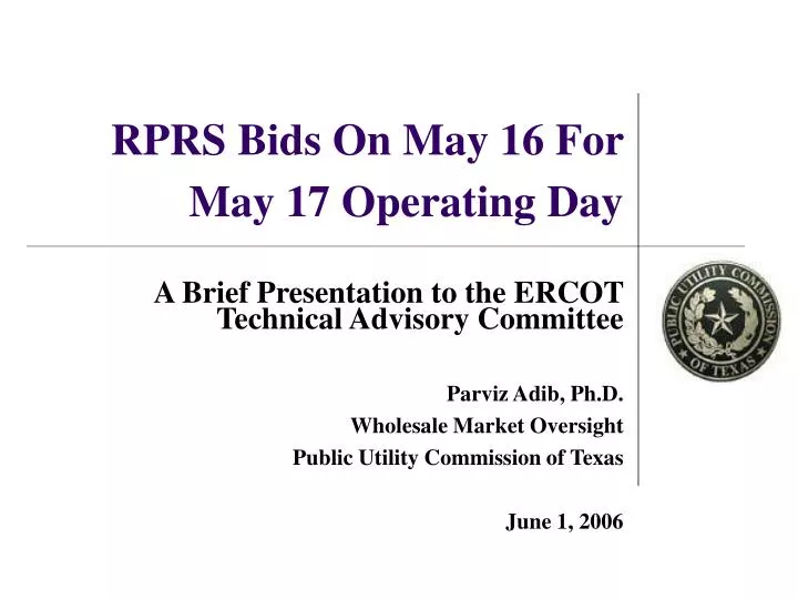rprs bids on may 16 for may 17 operating day