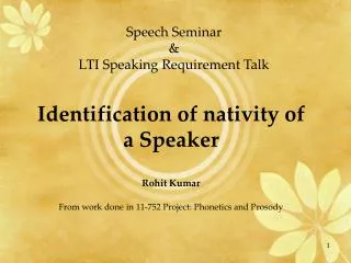 Speech Seminar &amp; LTI Speaking Requirement Talk