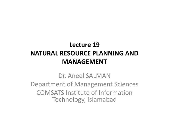 lecture 19 natural resource planning and management