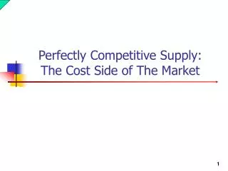 Perfectly Competitive Supply: The Cost Side of The Market