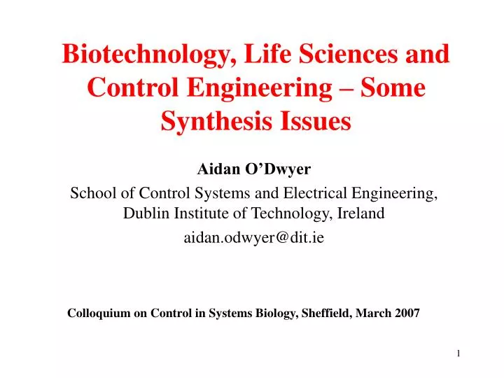 biotechnology life sciences and control engineering some synthesis issues