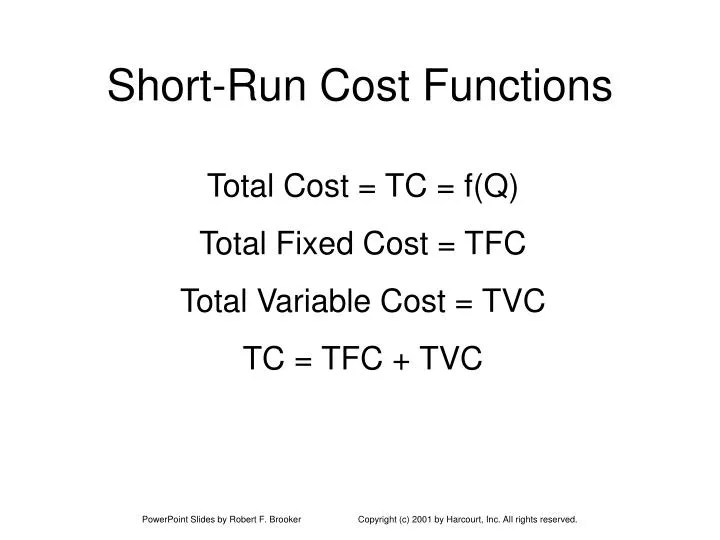 short run cost functions