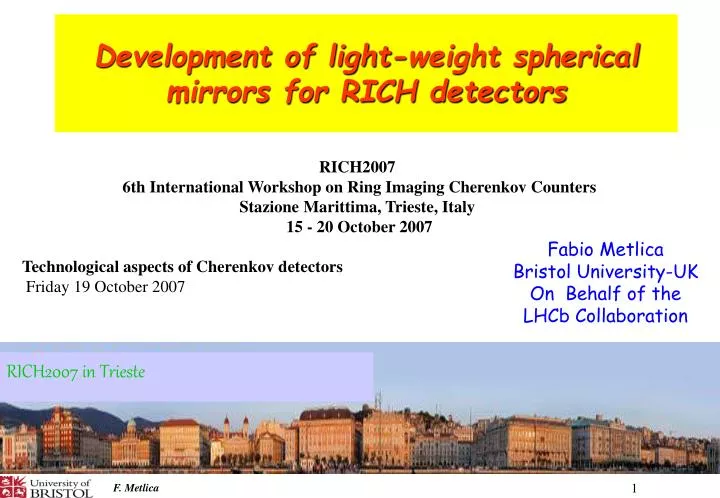 development of light weight spherical mirrors for rich detectors