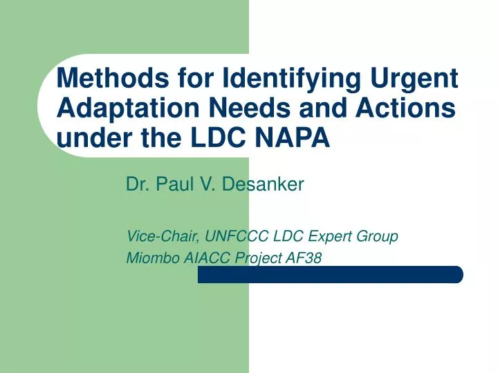 methods for identifying urgent adaptation needs and actions under the ldc napa