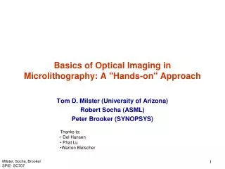 Basics of Optical Imaging in Microlithography: A &quot;Hands-on&quot; Approach