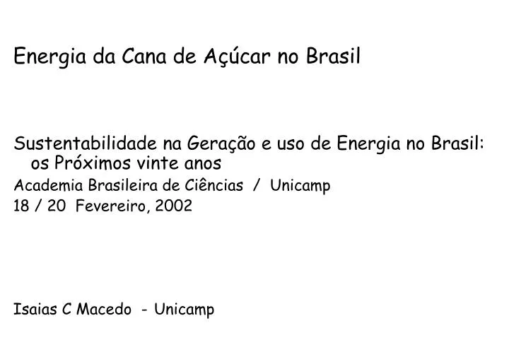energia da cana de a car no brasil
