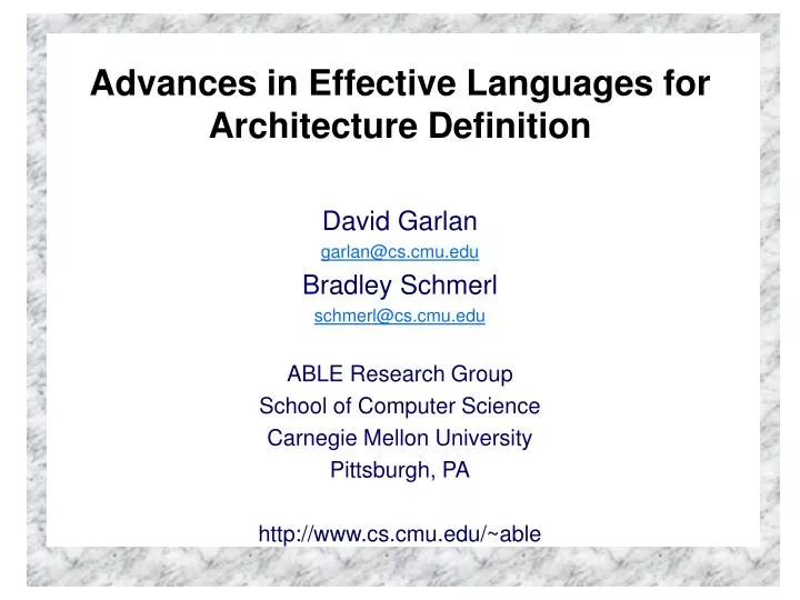 advances in effective languages for architecture definition