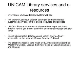 UNICAM Library services and e-resources