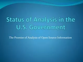 Status of Analysis in the U.S. Government