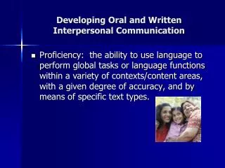 Developing Oral and Written Interpersonal Communication