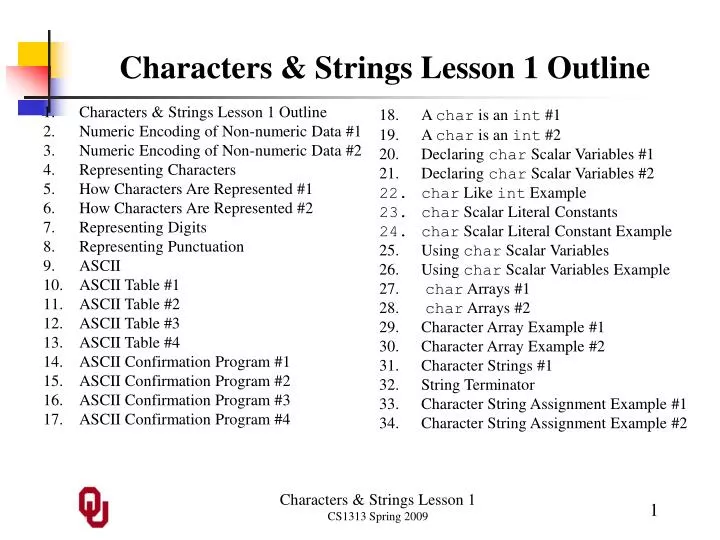 characters strings lesson 1 outline