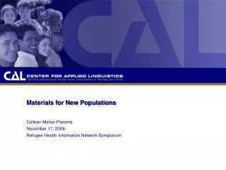 Materials for New Populations