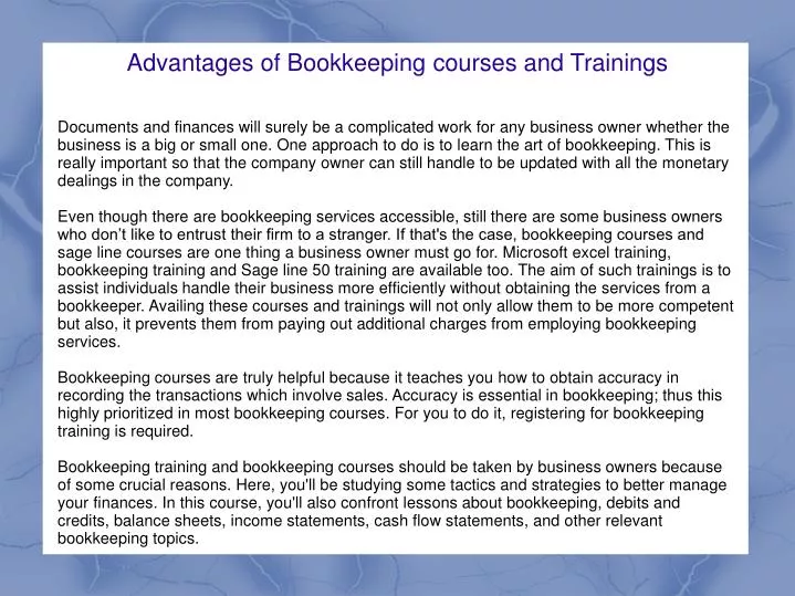 advantages of bookkeeping courses and trainings