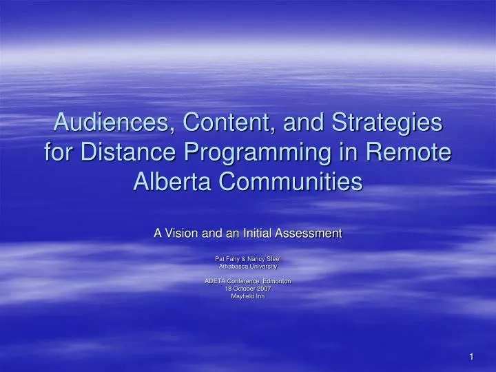 audiences content and strategies for distance programming in remote alberta communities