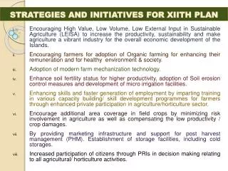 STRATEGIES AND INITIATIVES FOR XIITH PLAN