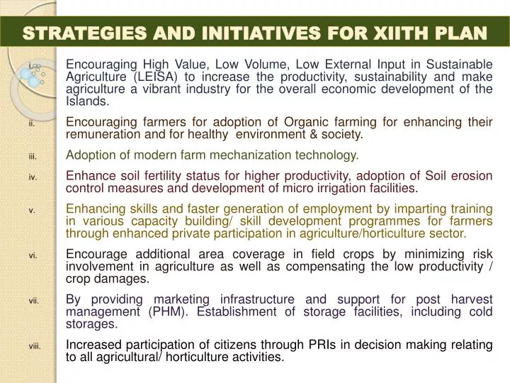 strategies and initiatives for xiith plan