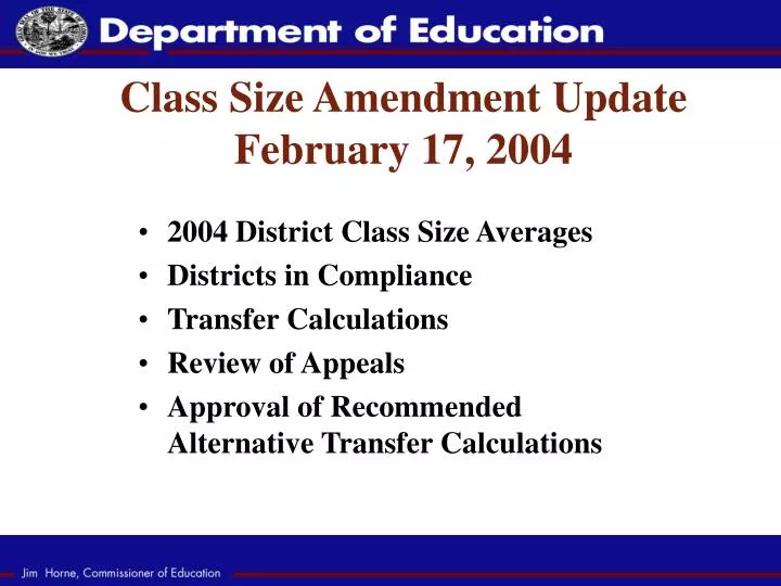 class size amendment update february 17 2004