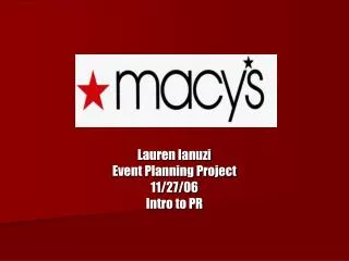 Lauren Ianuzi Event Planning Project 11/27/06 Intro to PR
