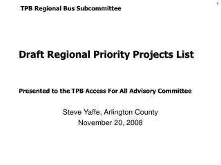 Draft Regional Priority Projects List
