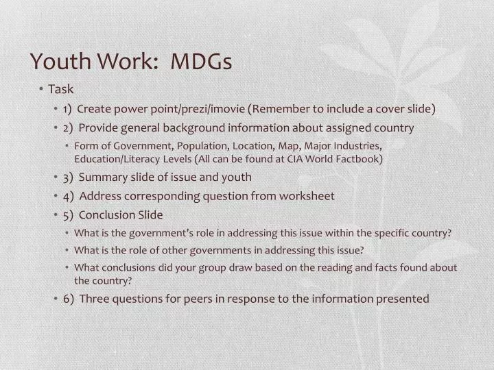 youth work mdgs