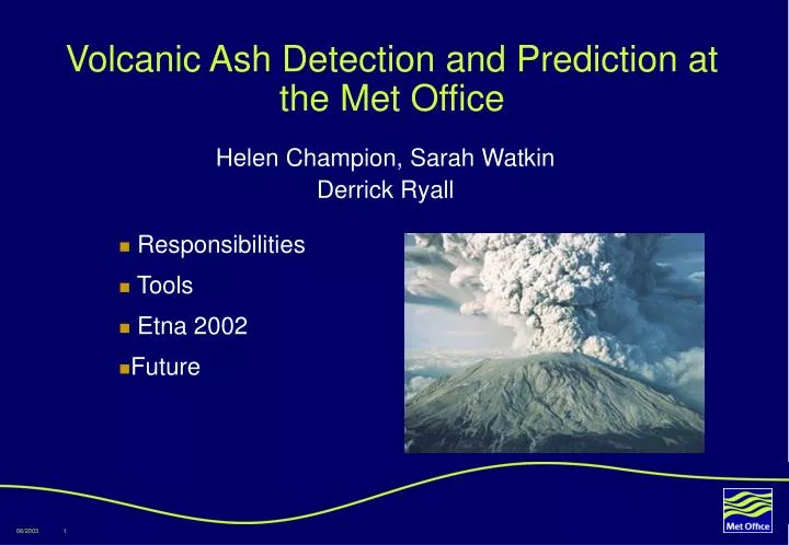 volcanic ash detection and prediction at the met office