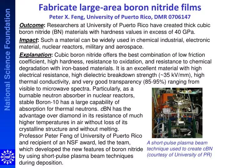 fabricate large area boron nitride films peter x feng university of puerto rico dmr 0706147
