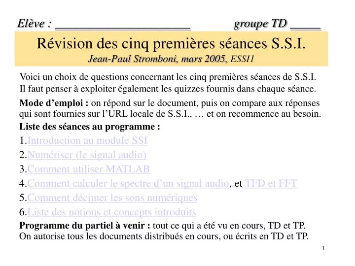 r vision des cinq premi res s ances s s i jean paul stromboni mars 2005 essi1