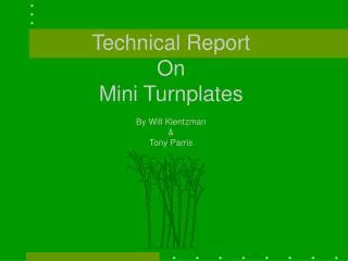Technical Report On Mini Turnplates By Will Klentzman &amp; Tony Parris