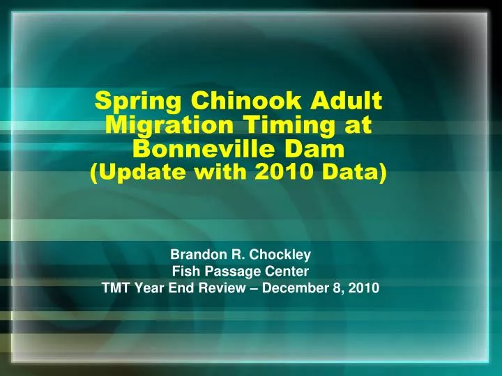 spring chinook adult migration timing at bonneville dam update with 2010 data