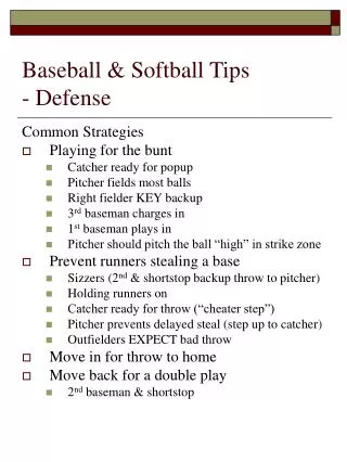 Baseball &amp; Softball Tips - Defense