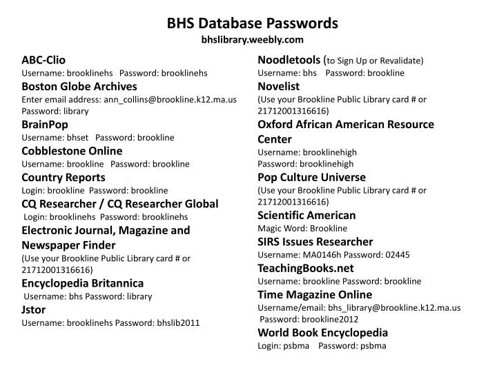 bhs database passwords bhslibrary weebly com